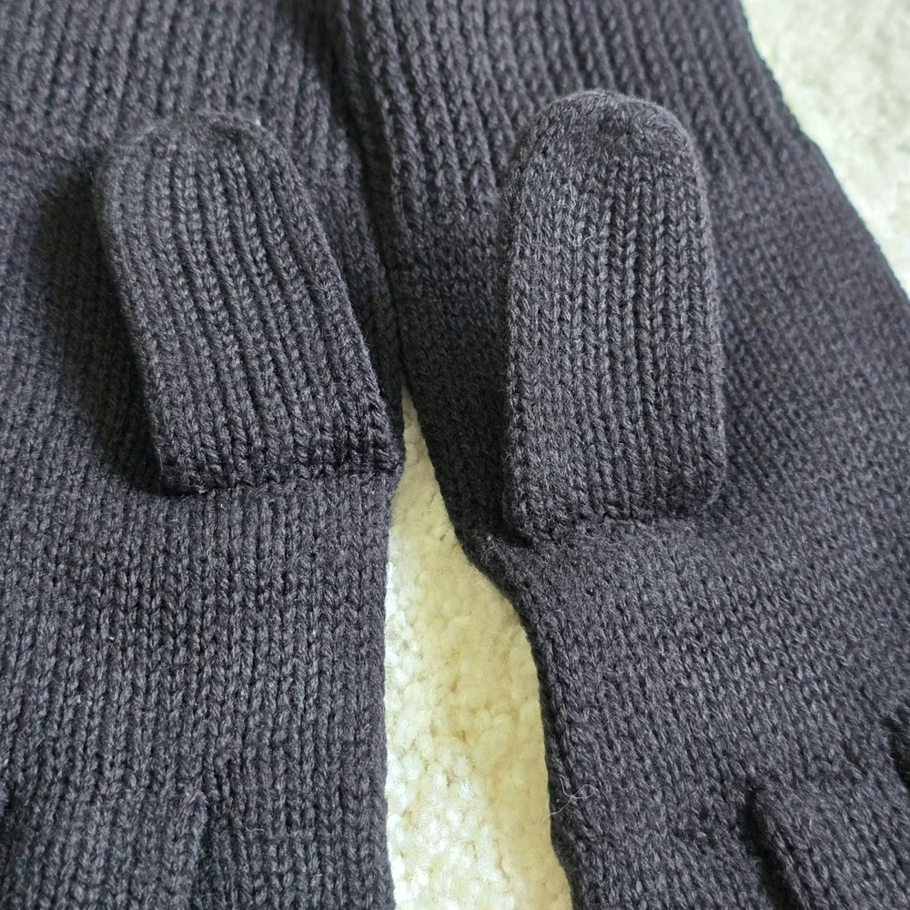 Vintage Womens Size OS Knit Gloves Black Solid Ribbed Cuff Warm Winter Classic
